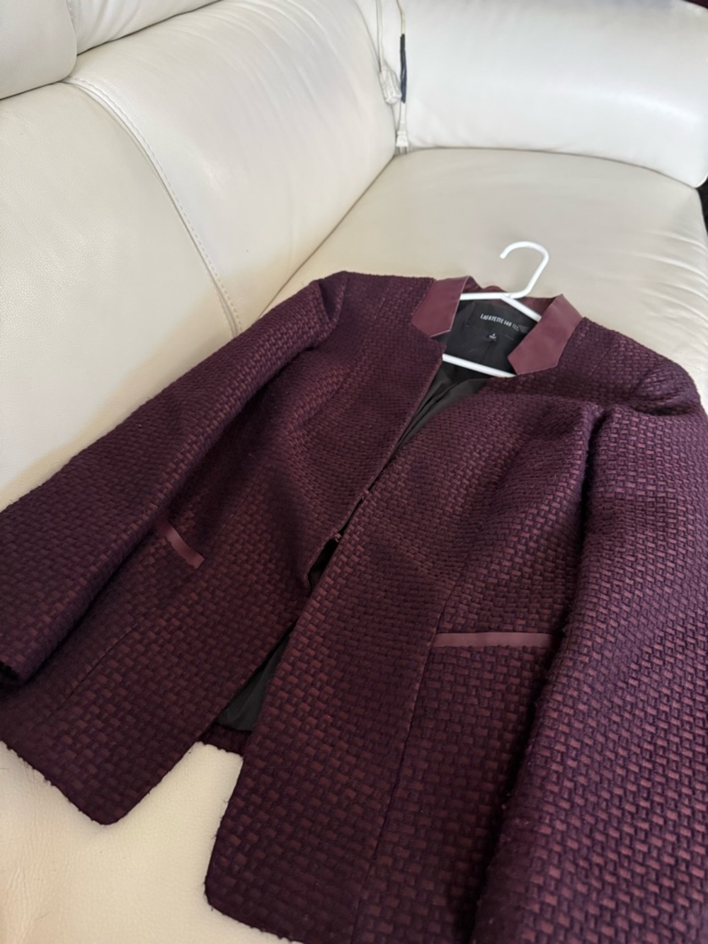 Lafayette 148 New York Textured Plum Jacket with Leather Accents